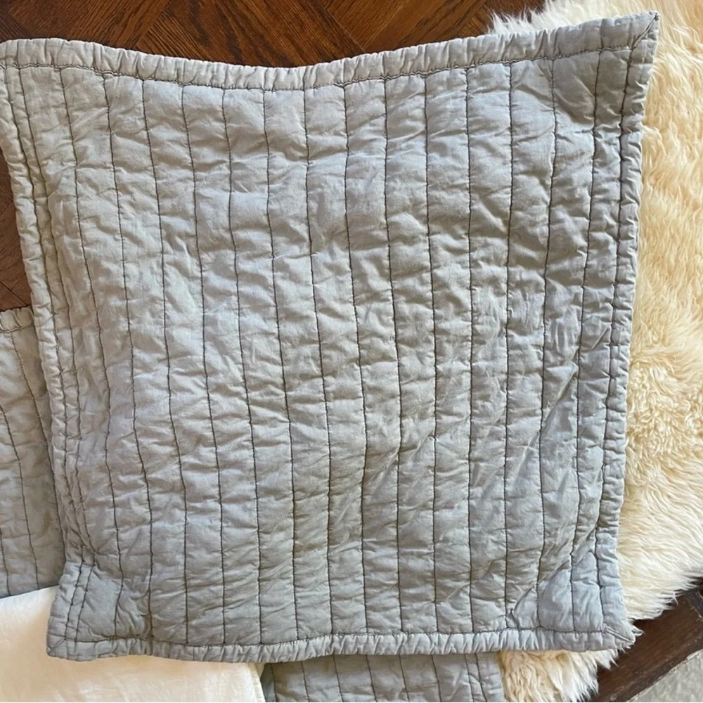 Set of 3 West Elm Quilted Euro sham one ivory braided and 2 greige lines cotton